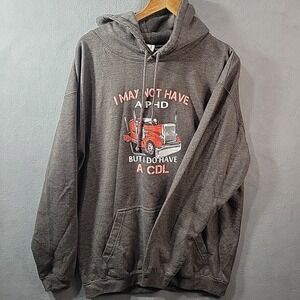 Trucker Hoodie Mens XL Gray I May Not Have A Phd But I Do Have A Cd Greyl